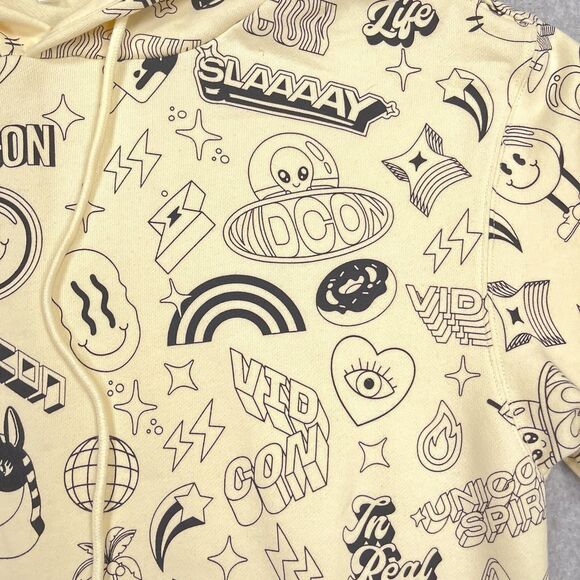 Vidcon Hoodie Mens Large Ivory Convention Fleece Sweatshirt All Over Print AOP - Picture 7 of 11